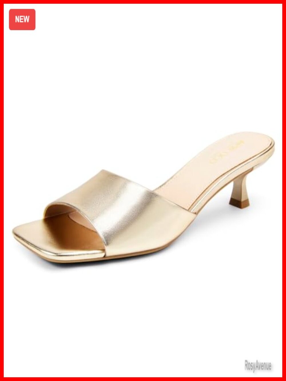 Kitten Heel Sandals Faux Leather Square Open Toe Slip-On Dressy Women
